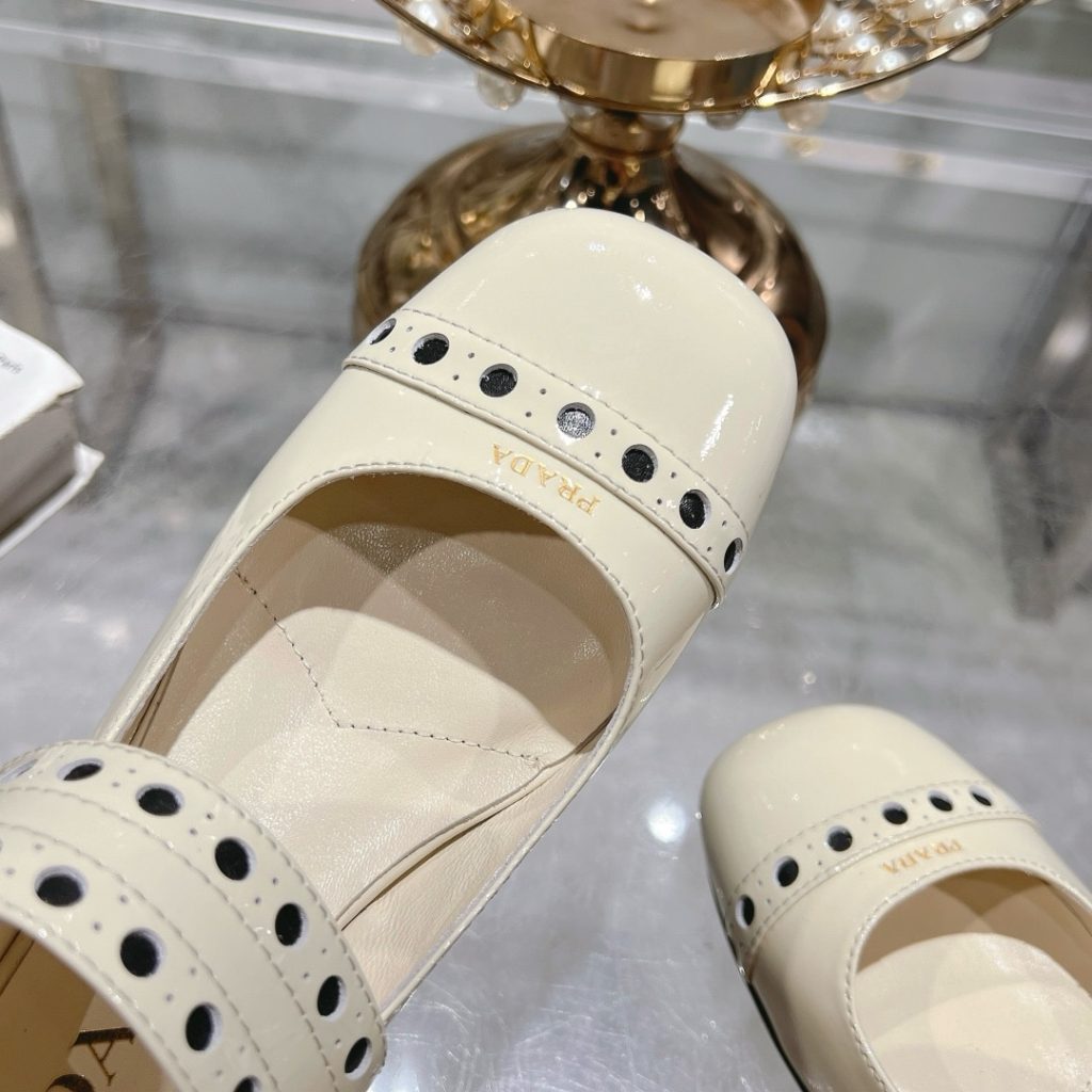 Prada Patent Leather Mary Jane Pumps White - Image 8