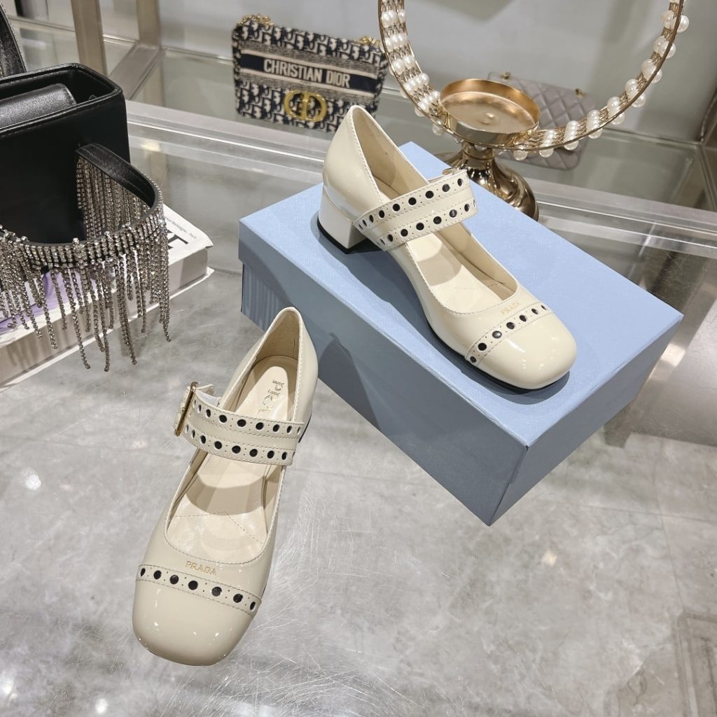 Prada Patent Leather Mary Jane Pumps White - Image 7