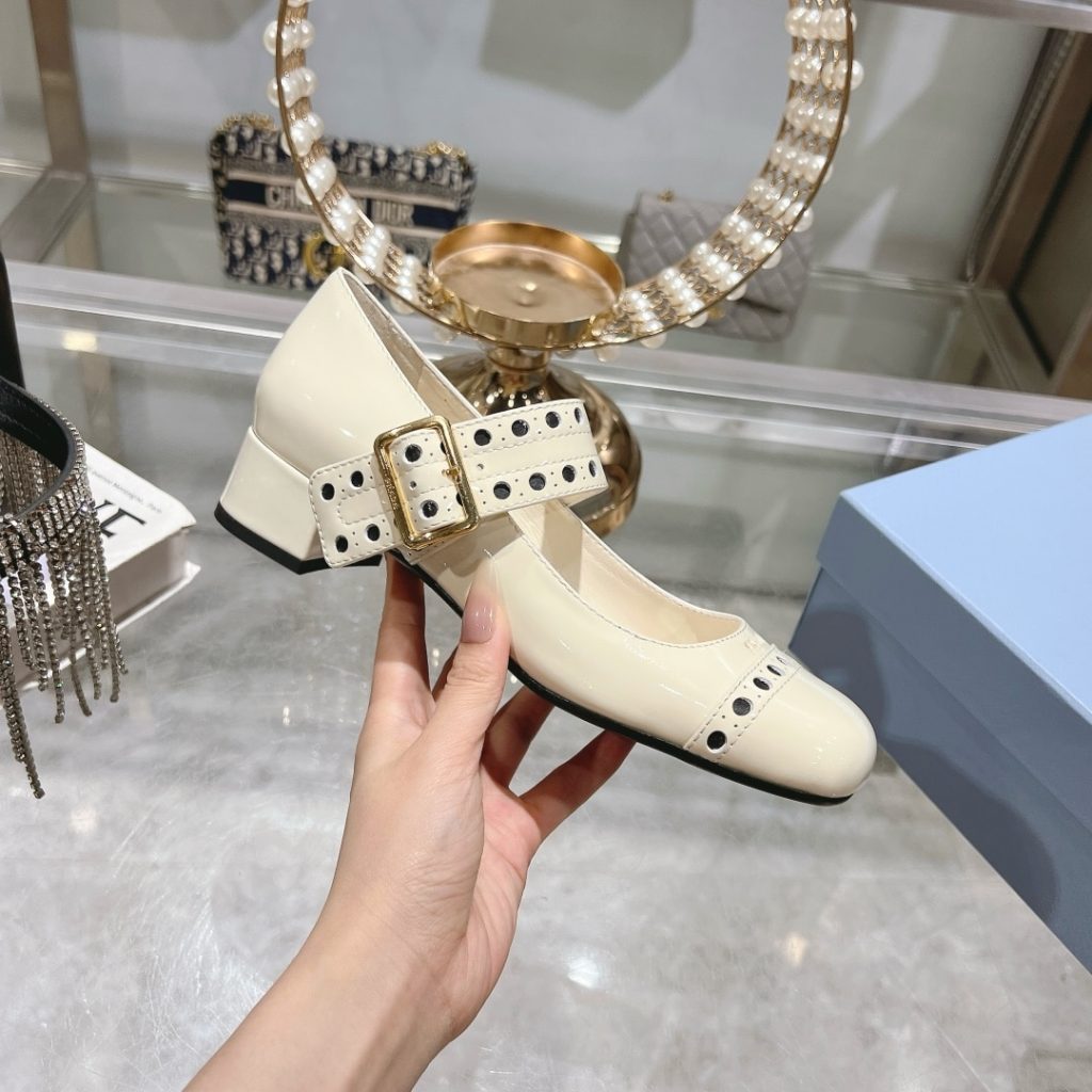 Prada Patent Leather Mary Jane Pumps White - Image 5