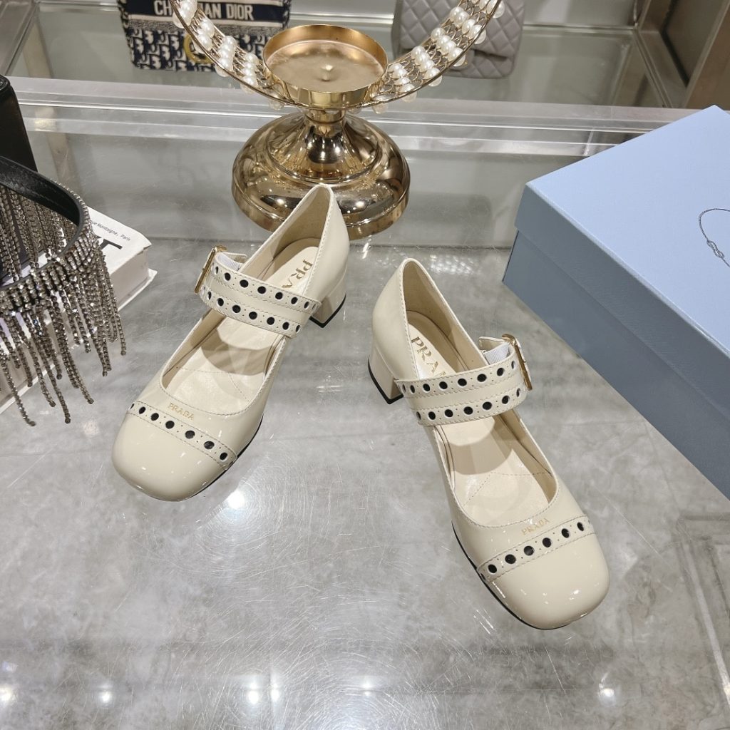 Prada Patent Leather Mary Jane Pumps White - Image 3