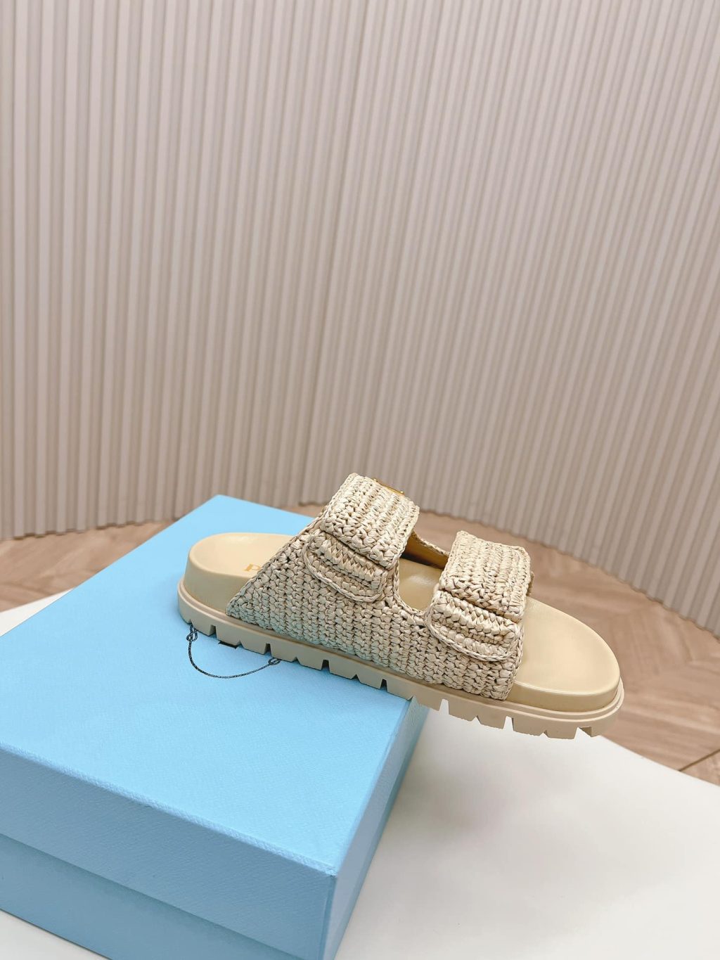 Prada Raffia Double Band Slide Sandals Beige 1Xx699 F020 2C2T F0018 - Image 8