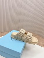Prada Raffia Double Band Slide Sandals Beige 1Xx699 F020 2C2T F0018 - Image 8