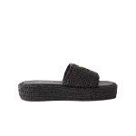 Prada Natural Crochet Platform Slides Black