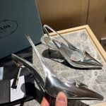 Prada Brushed Leather Slingback Pumps Silver - Image 8