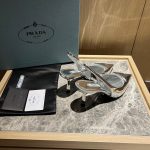 Prada Brushed Leather Slingback Pumps Silver - Image 6