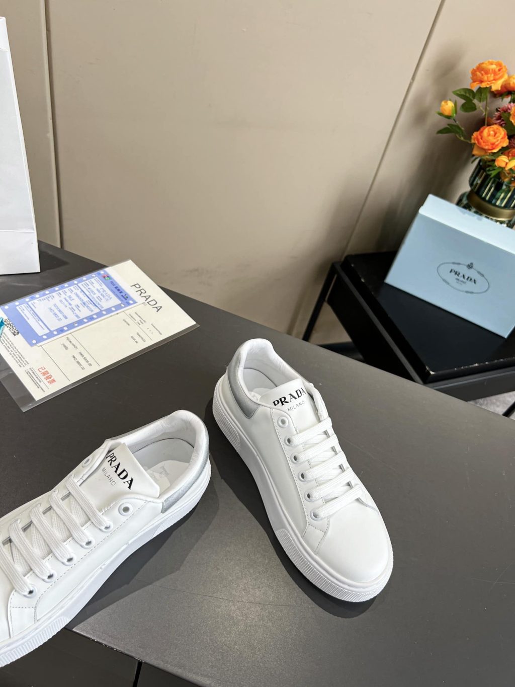 Prada Sneaker In White Leather With Silver Logo - Image 8
