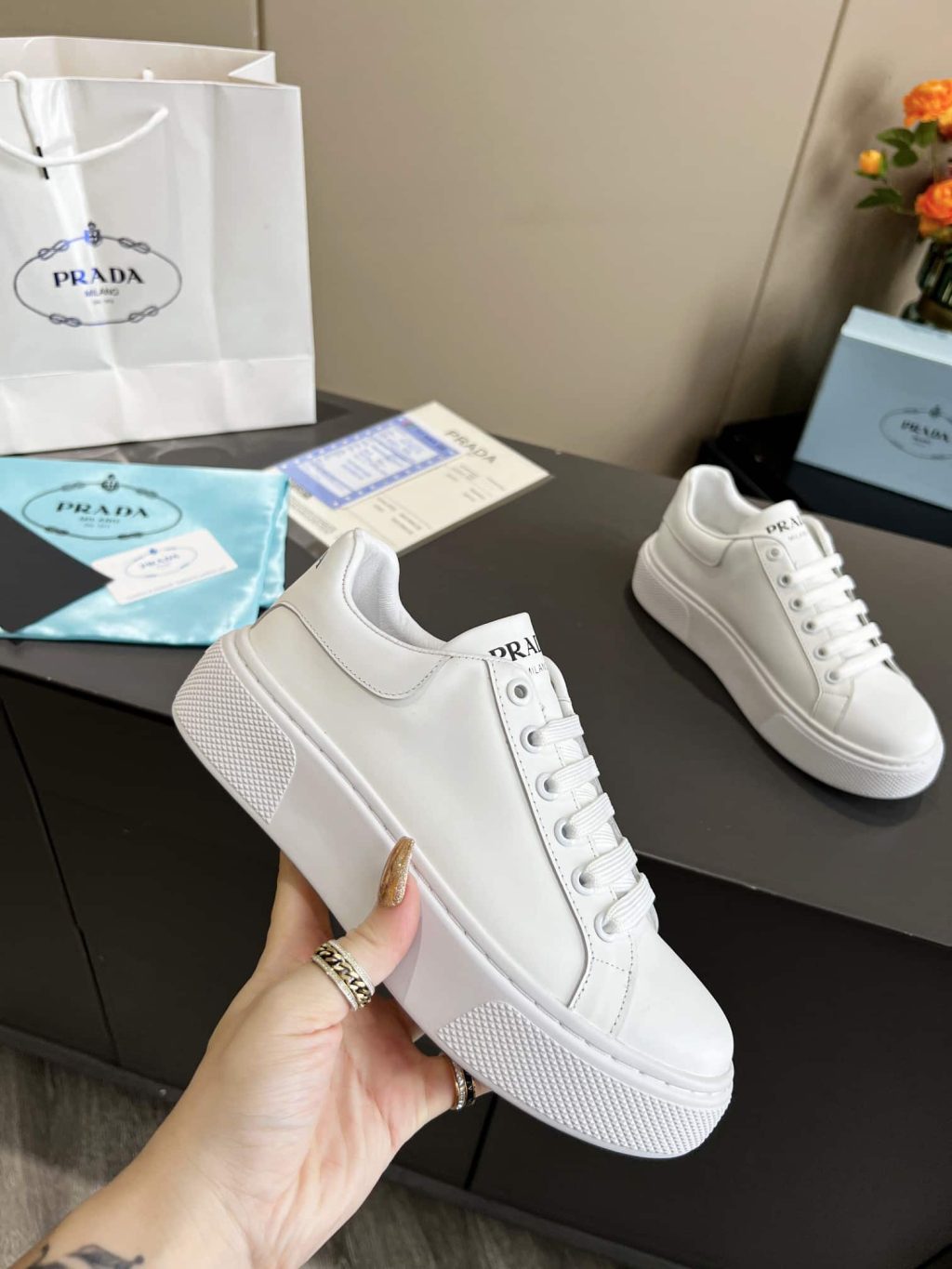 Prada Sneaker In White Leather With White - Image 7