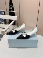 Prada Two Tone Toe Kitten Heels In Black And White - Image 6