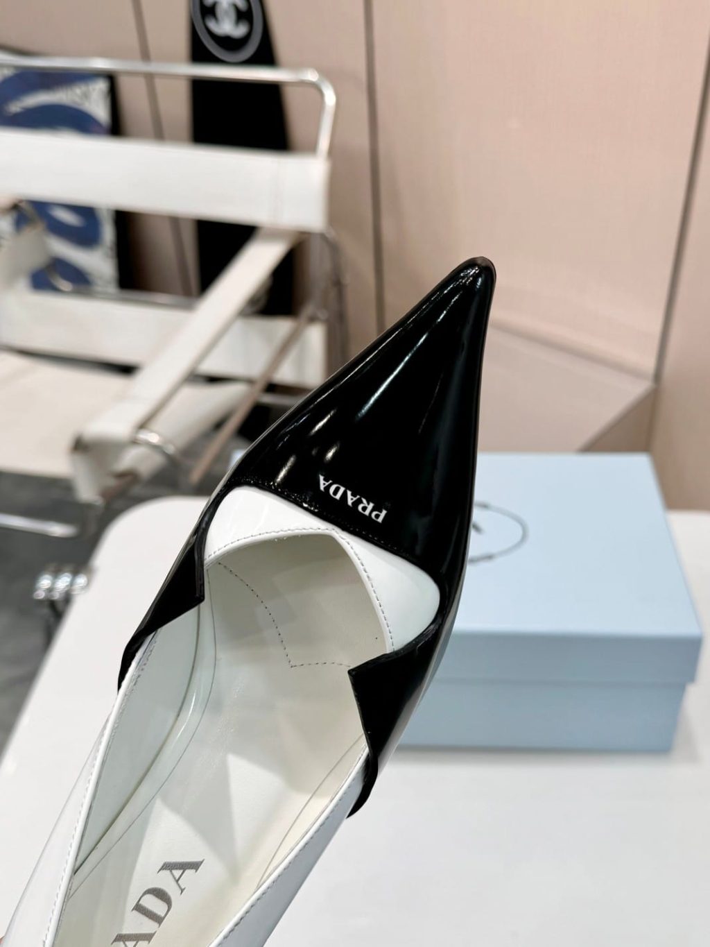 Prada Two Tone Toe Kitten Heels In Black And White - Image 5