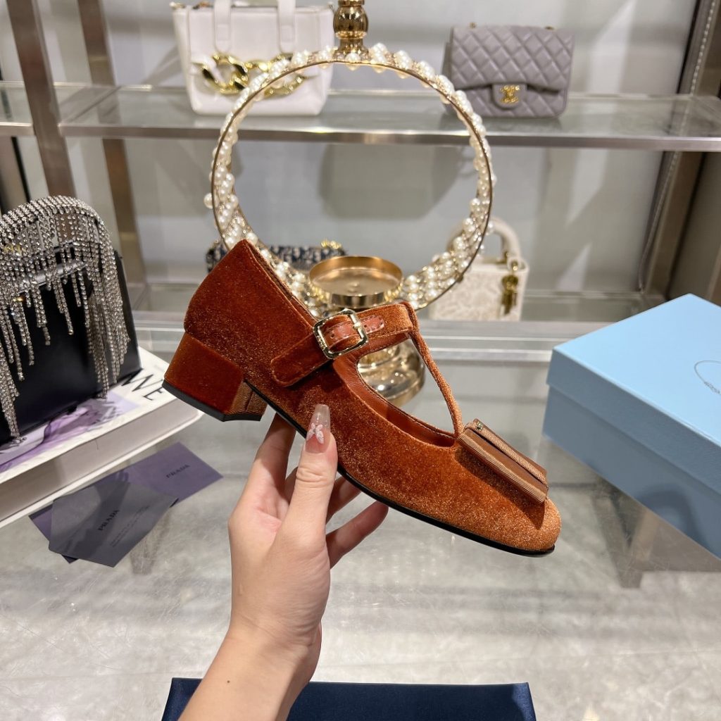Prada Velvet Mary Pumps Ginger - Image 6