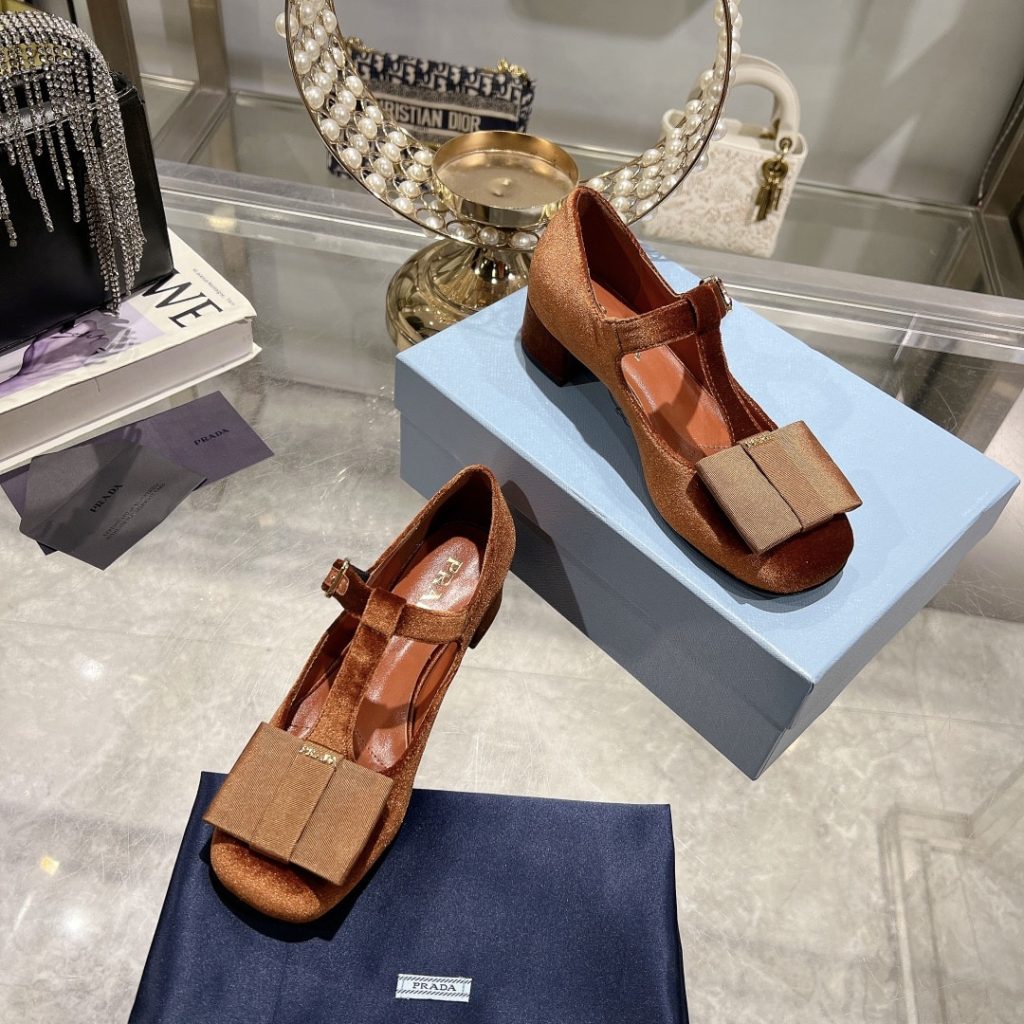Prada Velvet Mary Pumps Ginger - Image 5