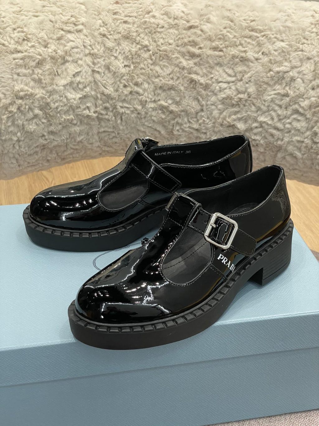 Prada Brushed Leather Mary Jane T Strap Shoes Black 2Ee372 055 F0002 - Image 5