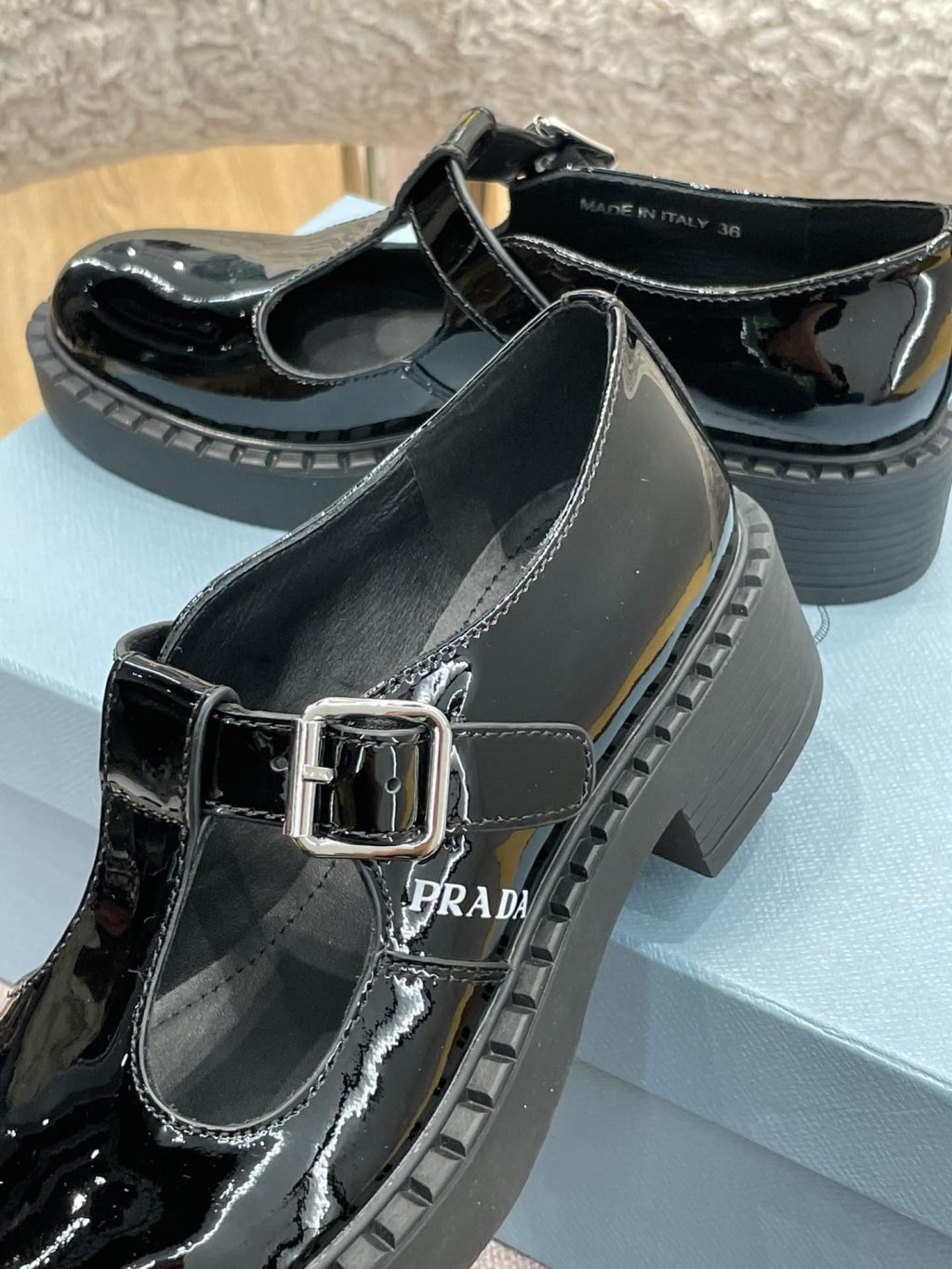 Prada Brushed Leather Mary Jane T Strap Shoes Black 2Ee372 055 F0002 - Image 7