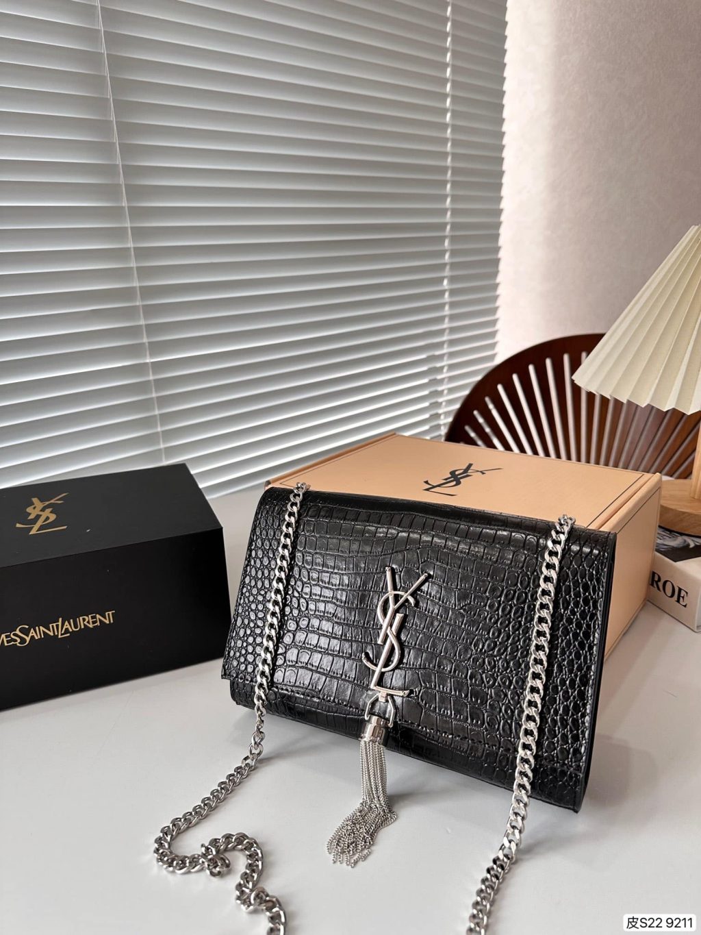 Saint Laurent Kate Tassel Medium Crocodile Embossed Leather Black 22cm 354119dnd0n1000 - Image 3