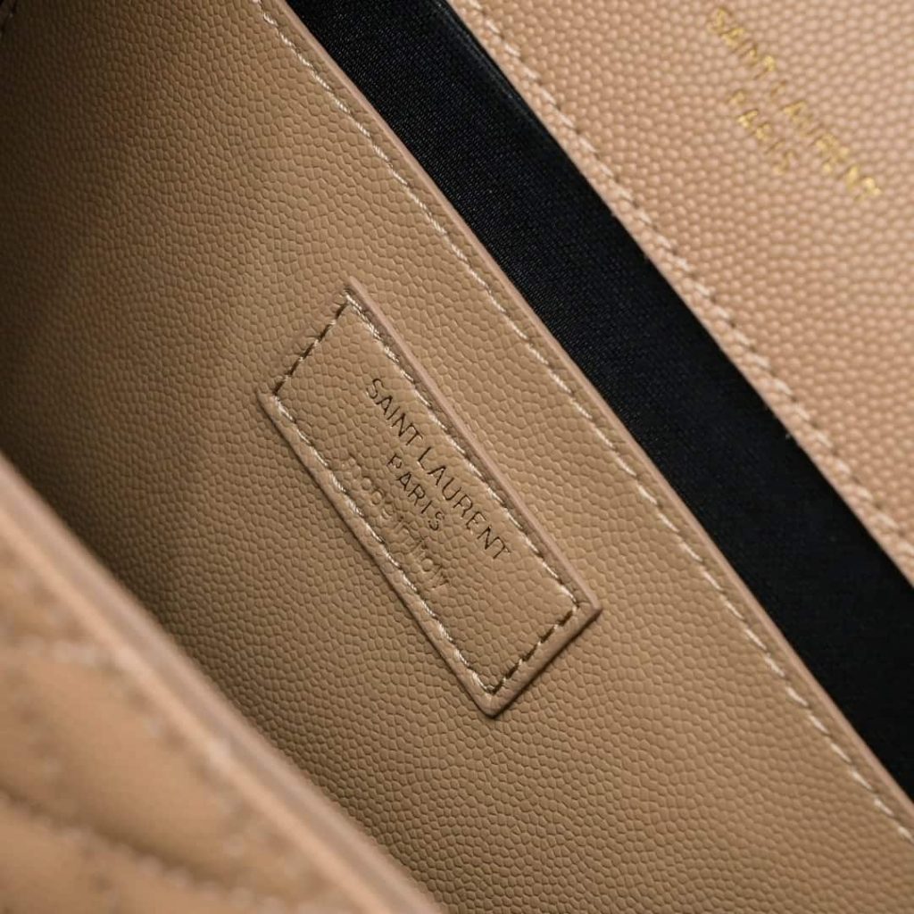 Saint Laurent Envelope Matelassé Grain De Poudre Dark Beige 24Cm - Image 8