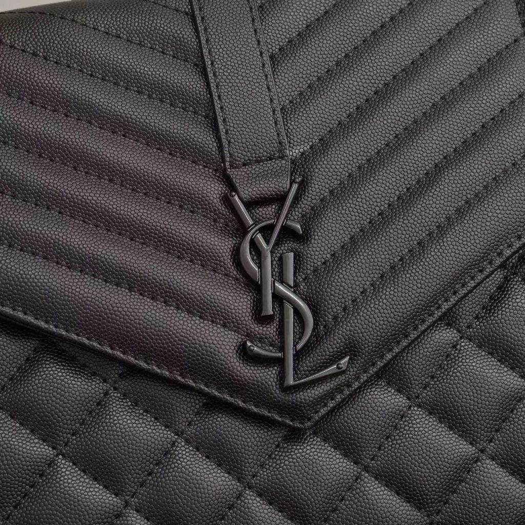 Saint Laurent Envelope Large Bag In Mix Matelassé Grain De Poudre Embossed Leather Black 31Cm 600166Bow981000 - Image 6