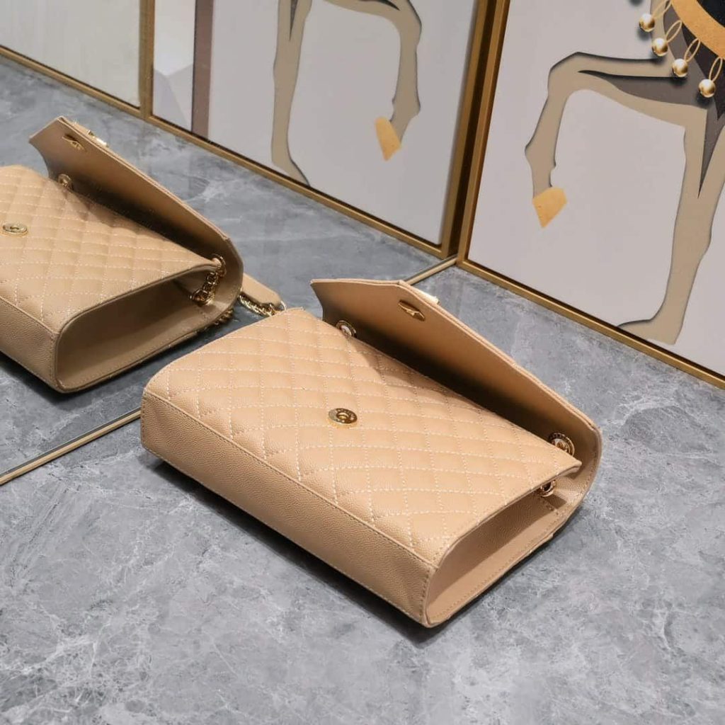 Saint Laurent Envelope Matelassé Grain De Poudre Dark Beige 24Cm - Image 6