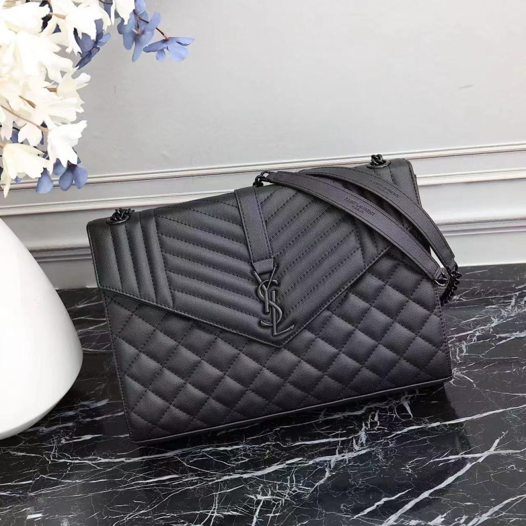 Saint Laurent Envelope Large Bag In Mix Matelassé Grain De Poudre Embossed Leather Black 31Cm 600166Bow981000 - Image 10