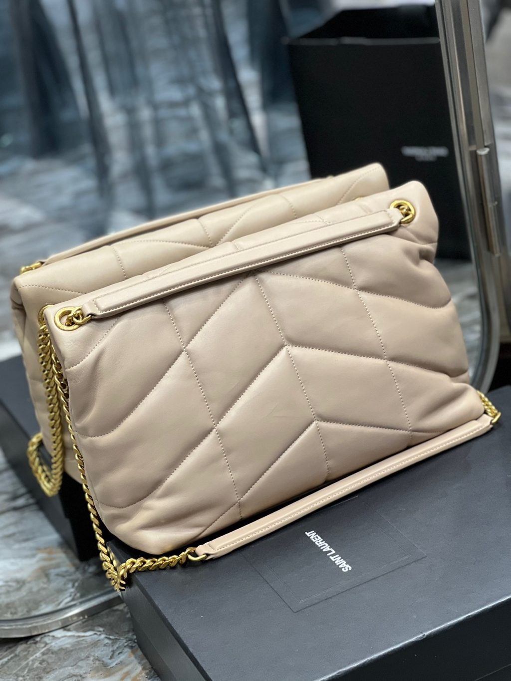 Saint Laurent Puffer Medium In Leather Gold Hardware Beige 35cm 5774751EL072721 - Image 7