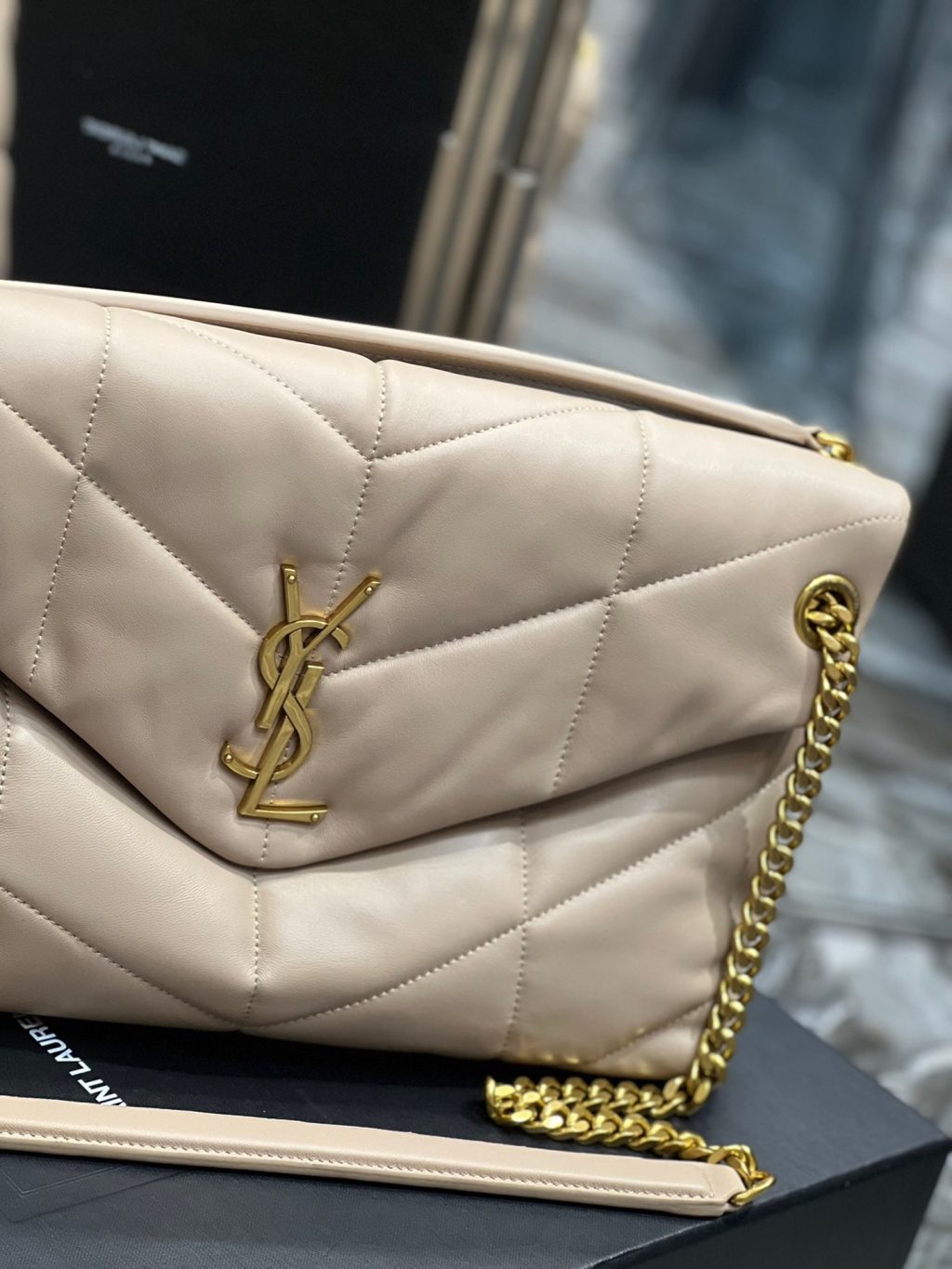 Saint Laurent Puffer Medium In Leather Gold Hardware Beige 35cm 5774751EL072721 - Image 6