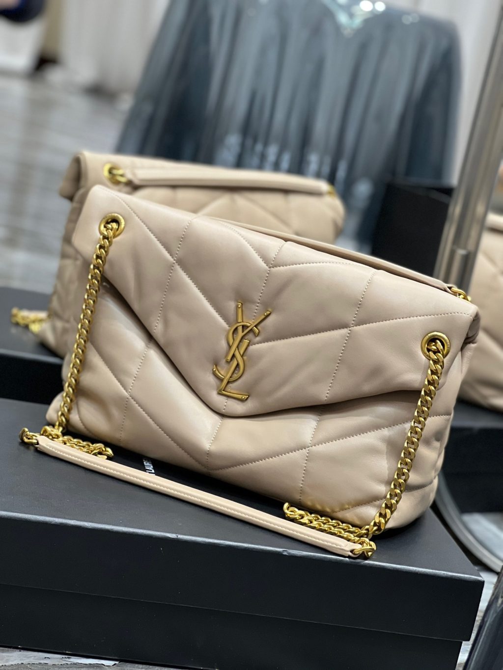 Saint Laurent Puffer Medium In Leather Gold Hardware Beige 35cm 5774751EL072721 - Image 5