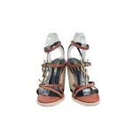 Saint Laurent Cassandra 115 Leather And Raffia Wedge Brown Sandals