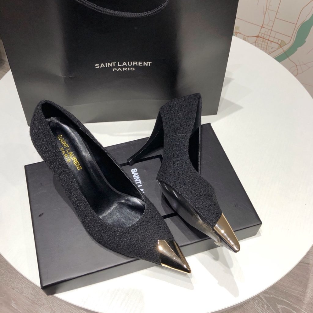 Saint Laurent Vesper Leather Trimmed Bouclé Pumps Black - Image 3