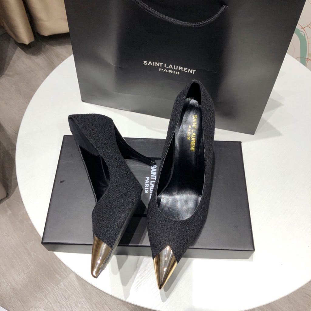 Saint Laurent Vesper Leather Trimmed Bouclé Pumps Black - Image 4