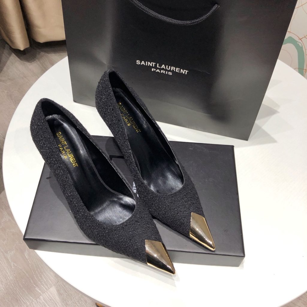 Saint Laurent Vesper Leather Trimmed Bouclé Pumps Black - Image 5