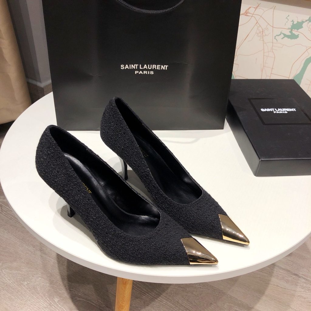 Saint Laurent Vesper Leather Trimmed Bouclé Pumps Black - Image 7