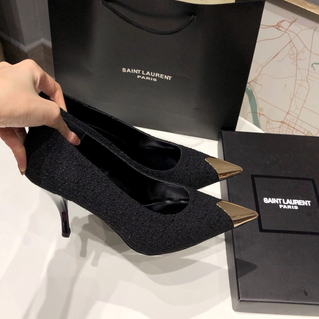 Saint Laurent Vesper Leather Trimmed Bouclé Pumps Black - Image 10