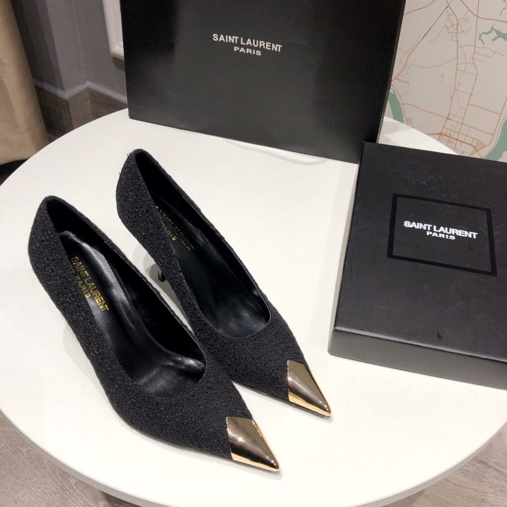 Saint Laurent Vesper Leather Trimmed Bouclé Pumps Black - Image 11