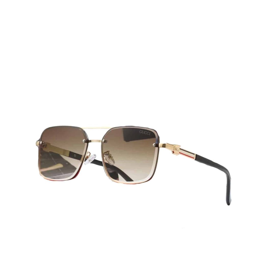 Gucci Square Gradient Vintage Gold Metal Sunglasses Brown - Image 2