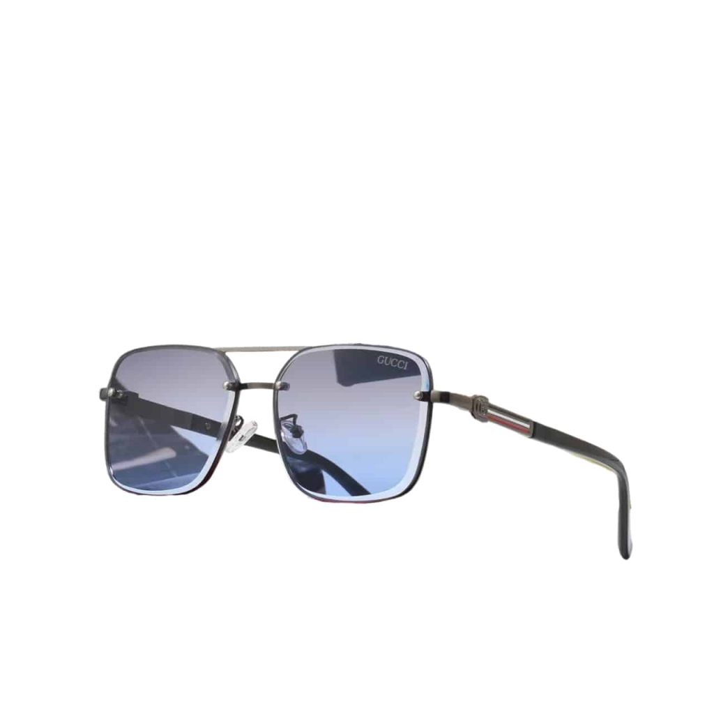 Gucci Square Gradient Vintage Gold Metal Sunglasses Blue - Image 2