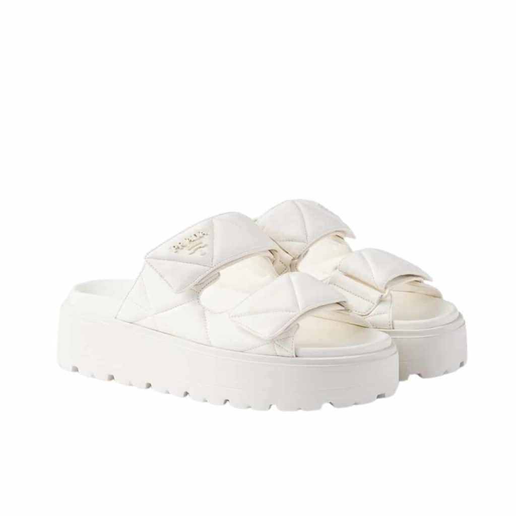 Prada Quilted Leather Platform Sandals White - Image 2