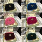 Gucci Small Gg Marmont Camera Bag Velvet Wine Red 23Cm - Image 4