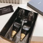 Saint Laurent Jeanne Slingback Pumps Black And Gold 800164aadx21000 - Image 8