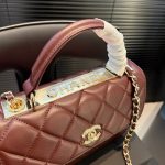 Chanel Flap Bag With Top Handle Burgundy 25cm - Image 6
