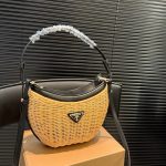 Prada Wicker And Leather Arqué Bag Black 22Cm 1Bc202 2Cyf F0I55 V Ooo - Image 3