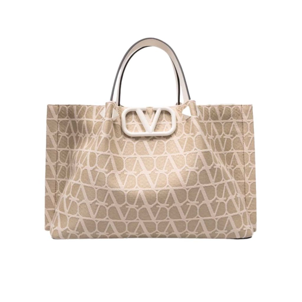 Valentino Garavani Vlogo Embroidered Raffia Tote Beige 35cm - Image 2