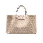 Valentino Garavani Vlogo Embroidered Raffia Tote Beige 35cm