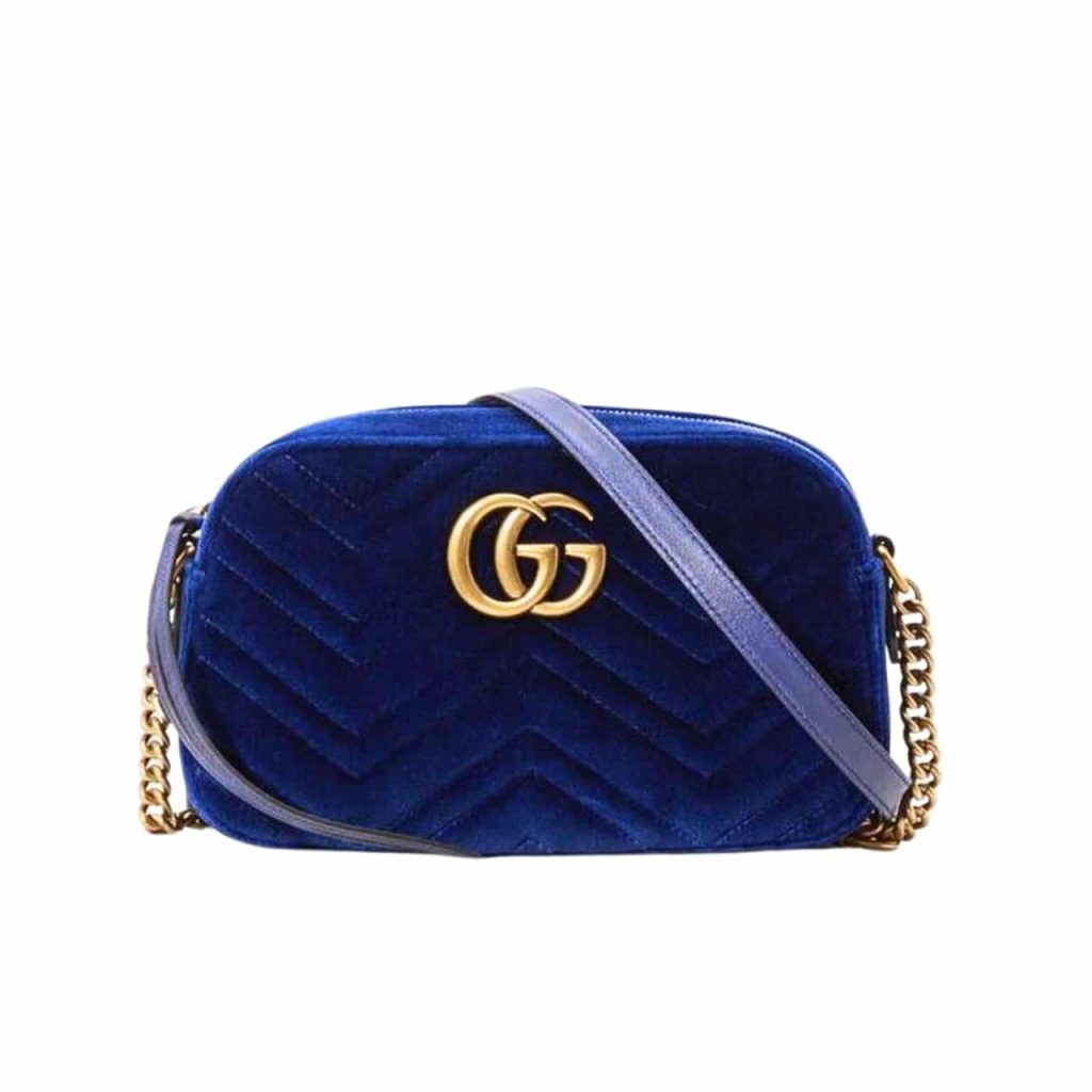 Gucci Small Gg Marmont Camera Bag Velvet Dark Blue 23Cm - Image 2