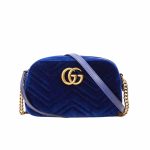Gucci Small Gg Marmont Camera Bag Velvet Dark Blue 23Cm