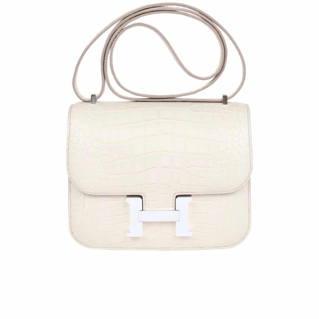 Hermès Mini Constance 19 Shiny Alligator Palladium Hardware White 19Cm - Image 2