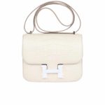 Hermès Mini Constance 19 Shiny Alligator Palladium Hardware White 19Cm