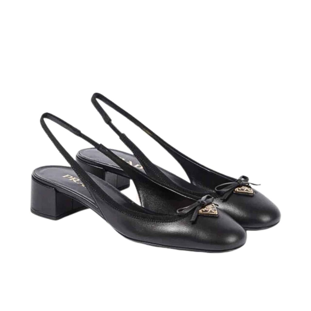 Prada Triangle Logo Bow Slingback Pump In Black - Image 2