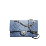 Chanel Classic Handbag Washed Denim And Gold Tone Metal Blue 19Cm A01112 B16747 Nx158