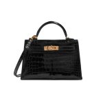 Hermès Kelly Alligator Gold Buckle Black 22Cm