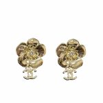 Chanel Cc Flower Earrings With Crystal Gold