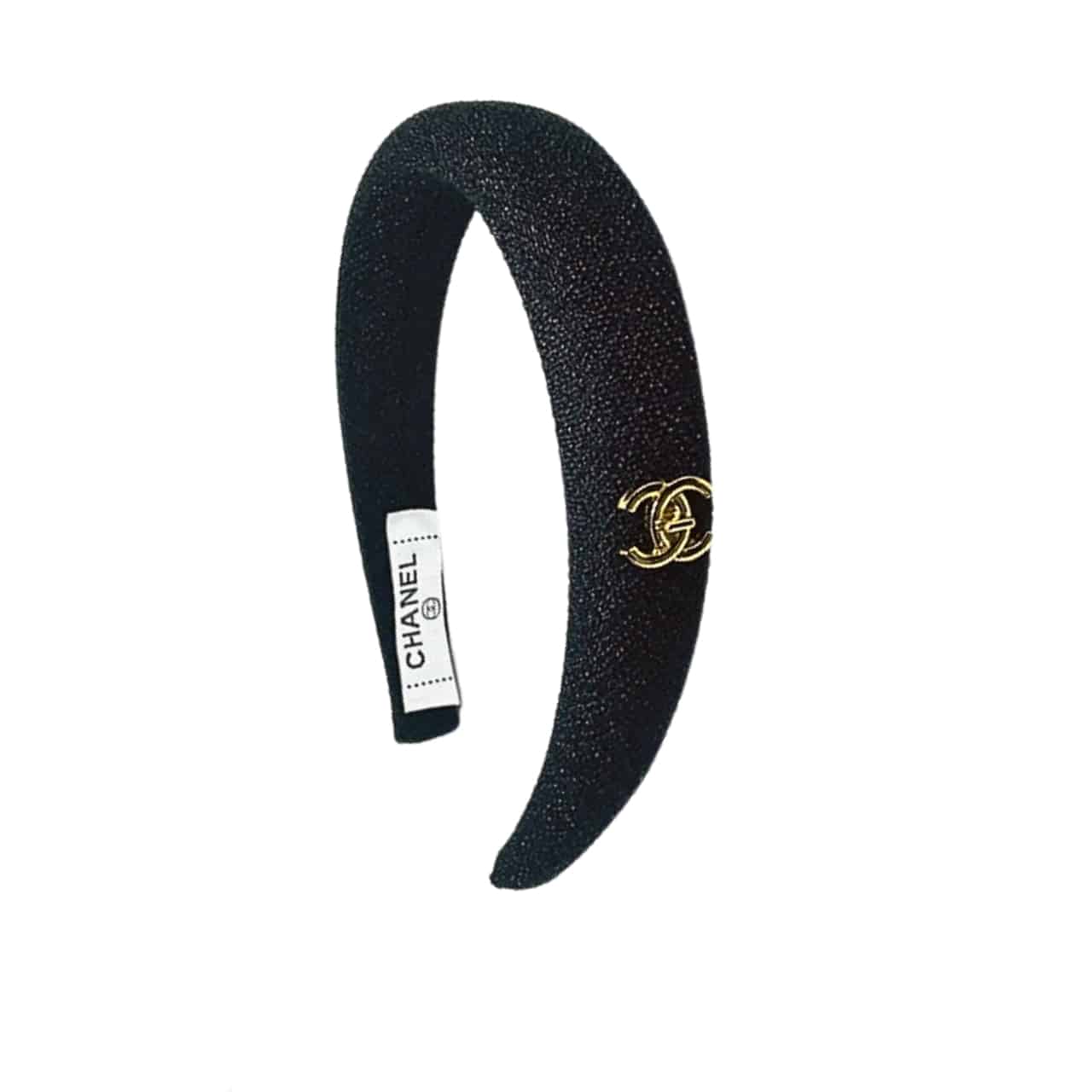 TBNB-14-1.jpg Chanel Cc Tweed Headband With Gold Hardware Black - Image 1